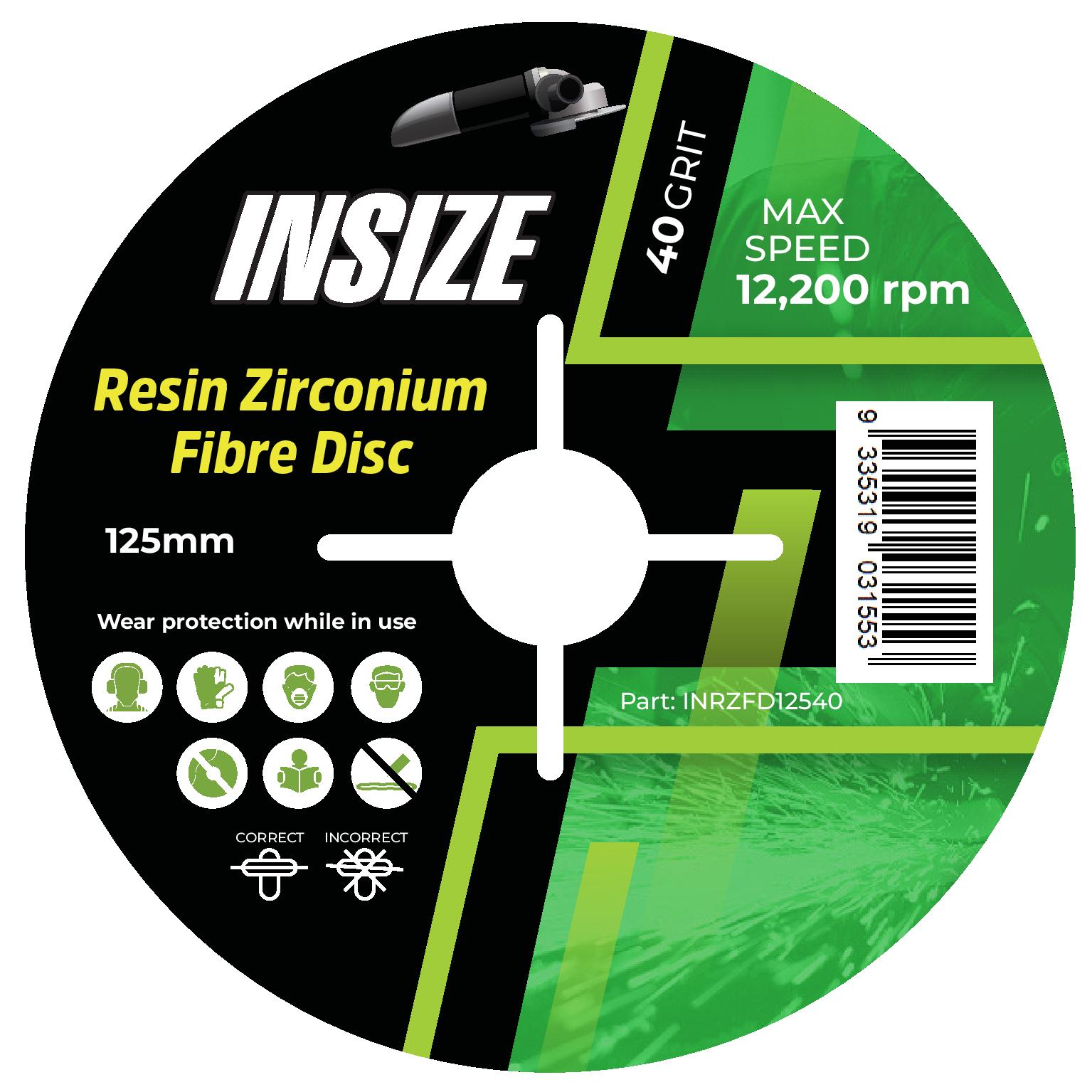 INRZFD12540- 125mm - 40 Grit Resin Zirconium Fibre Disc